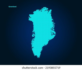 Honey Comb or Hexagon textured map of Greenland Country isolated on dark blue background - vector illustration