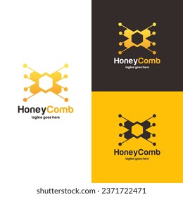 Concepto de diseño de logotipo de Honey Comb, plantilla de logotipo de Bee or Technology