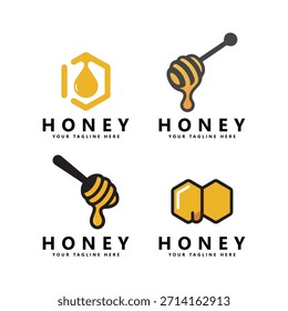 Honey comb logo icon set bees vector design template