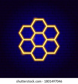 Honey Comb Neon Sign. Vector Illustration of Bee Food Promotion.