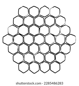 Honey comb. Propolis. Doodle hand drawn honeycomb structure. Honey, pollen, wax, parchment and bee products in sketch style. Stock black and white illustration on a white background.