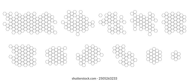 Honey comb. Propolis. Doodle honeycomb structure. Honey, pollen, wax, parchment and bee products in sketch style. Stock black and white illustration isolated on a white background.