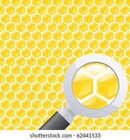 honey comb shiny seamless pattern with the detail in the magnifying glass