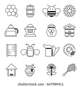Honey comb stick icon set. Outline illustration of 16 honey comb stick icon vector set for any web