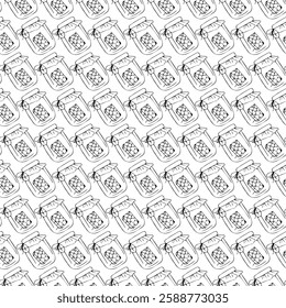 Honey in combs in a glass jar. Seamless pattern. Doodle style.