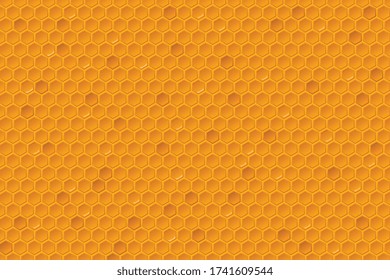 Honey combs pattern. Honeycomb texture, hexagonal honeyed geometric beeswax comb grid cell. Vector background.