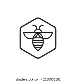Honey Company Logo. Bee Emblem Design. Geometric Linear Honeycomb Logotype template. Vector Illustration. Minimal line art simple organic product concept.