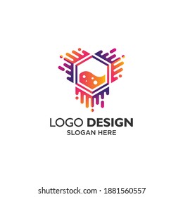 Honey cube for beehive and beekeeper logo design template