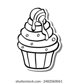 Honey Cupcake on white silhouette and gray shadow. Vector illustration for decoration or any design.