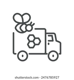 Honey Delivery Icon. Thin Line Illustration of a Truck Transporting Honey, Representing the Distribution and Delivery of Honey Products.