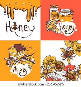 Honey design concept set with beekeeper apiary sketch icons isolated vector illustration