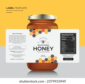 Honey design, honey label design with product packaging jar banner food label background bee print template.