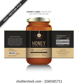 Honey design and natural honey label with honey vector new honey jar label product design creative packaging gold and black label.