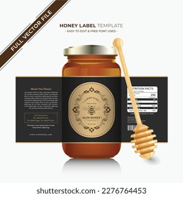 Honey design and natural honey label with vector new honey jar label product sticker design creative packaging gold honey and black food label food.