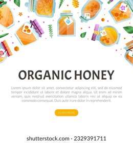 Honey Design with Pure and Natural Sweet Food from Sugary Nectar Vector Template