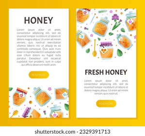 Honey Design with Pure and Natural Sweet Food from Sugary Nectar Vector Template