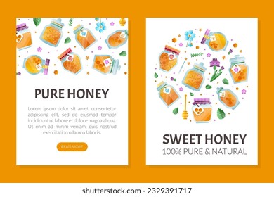 Honey Design with Pure and Natural Sweet Food from Sugary Nectar Vector Template
