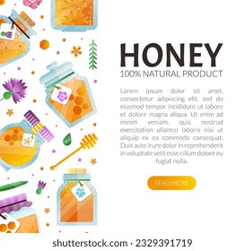 Honey Design with Pure and Natural Sweet Food from Sugary Nectar Vector Template