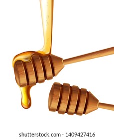 Honey dip background Vector realistic. Pouring honey liquid. 3d illustration