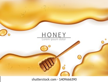 Honey dip background Vector realistic. Pouring honey liquid. 3d illustration