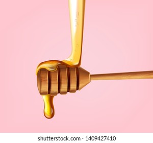 Honey dip isolated Vector realistic. Pourring honey liquid. 3d illustration