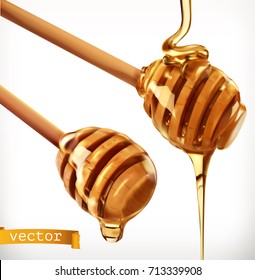 Honey dipper. 3d realistic vector icon set