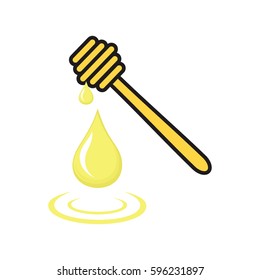 Honey dipper with bee,Puddle of honey with a stick