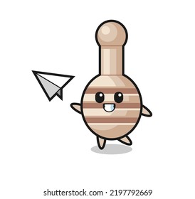 honey dipper cartoon character throwing paper airplane , cute design