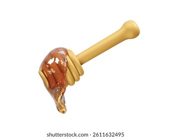 Honey dipper with delicious honey icon 3d render illustration. Honey dipper icon 3d