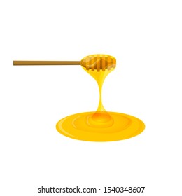 Honey Dipper and dripping honey. Isolated on white background. bubbles