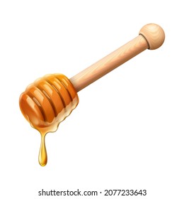 honey dipper drop. bee spoon. dripping syrup. sweet nectar. 3d realistic vector