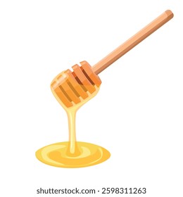 honey dipper drop. bee spoon. dripping syrup. sweet nectar. Cartoon vector illustration