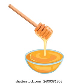honey dipper drop. bee spoon with dripping syrup. sweet nectar. Cartoon vector illustration