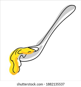 honey dipper. hand drawn honey spoon in doodle style. yellow and gray. natural bee honey. Vector illustration isolated on white background.