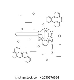 honey dipper, honeycomb. Vector linear icon