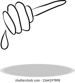 Honey dipper icon on white background, flat design, hand drawing. Illustration of spoon, contour of symbol black