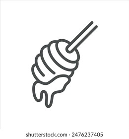 Honey Dipper Icon. Simple Line Illustration of a Honey Dipper with Dripping Honey, Symbolizing Traditional Honey Serving. Vector Symbol on White Background.