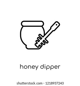 honey dipper icon. Trendy modern flat linear vector honey dipper icon on white background from thin line Kitchen collection, outline vector illustration