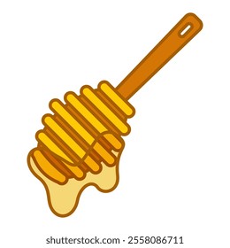 Honey dipper line icon vector isolated. Wooden spoon with honey on it. Delicious sticky liquid. Healthy sweet product. Wooden dipper.