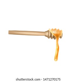 Honey dipper and liquid honey drooping, Realistic vector EPS 10 illustration isolated on white background