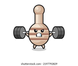 honey dipper mascot cartoon with a barbell , cute design