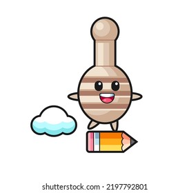 honey dipper mascot illustration riding on a giant pencil , cute design
