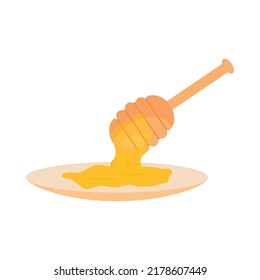 honey and dipper on white background