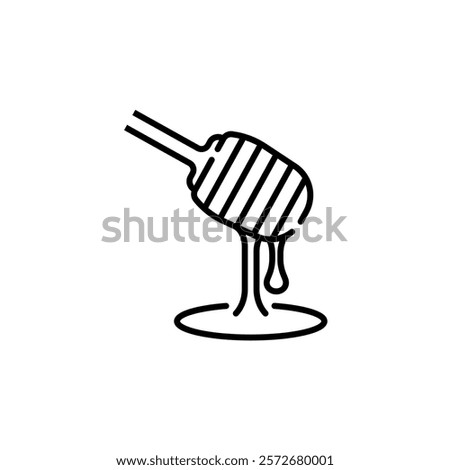 Honey dipper silhouette vector illustration. Doodle outline line icon honey spoon isolated on white background.