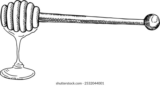 Honey dipper sketch. Wooden spoon. Apiary stick