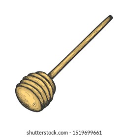 Honey dipper spoon simple colored hand drawn illustration, isolated dipper.