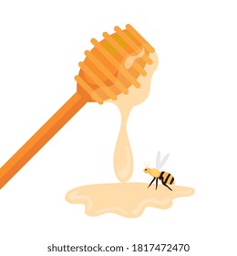 honey dipper stick with bee, on white background vector illustration design