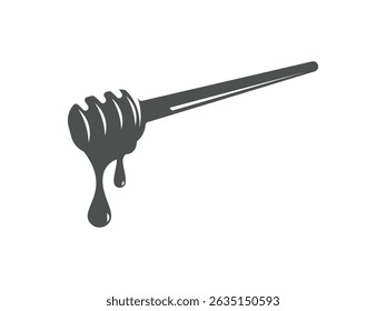 Honey dipper stick with dripping honey design, vector, isolated on transparent background