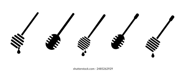 Honey dipper stick with dripping honey flat icon. Honey stick. Honey ladle. Vector Illustration