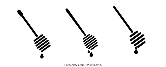 Honey dipper stick with dripping honey flat icon. Honey stick. Honey ladle. Vector Illustration